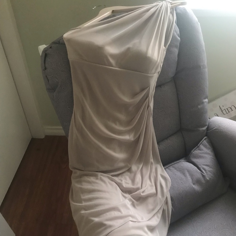 One shoulder champagne bridesmaid dress